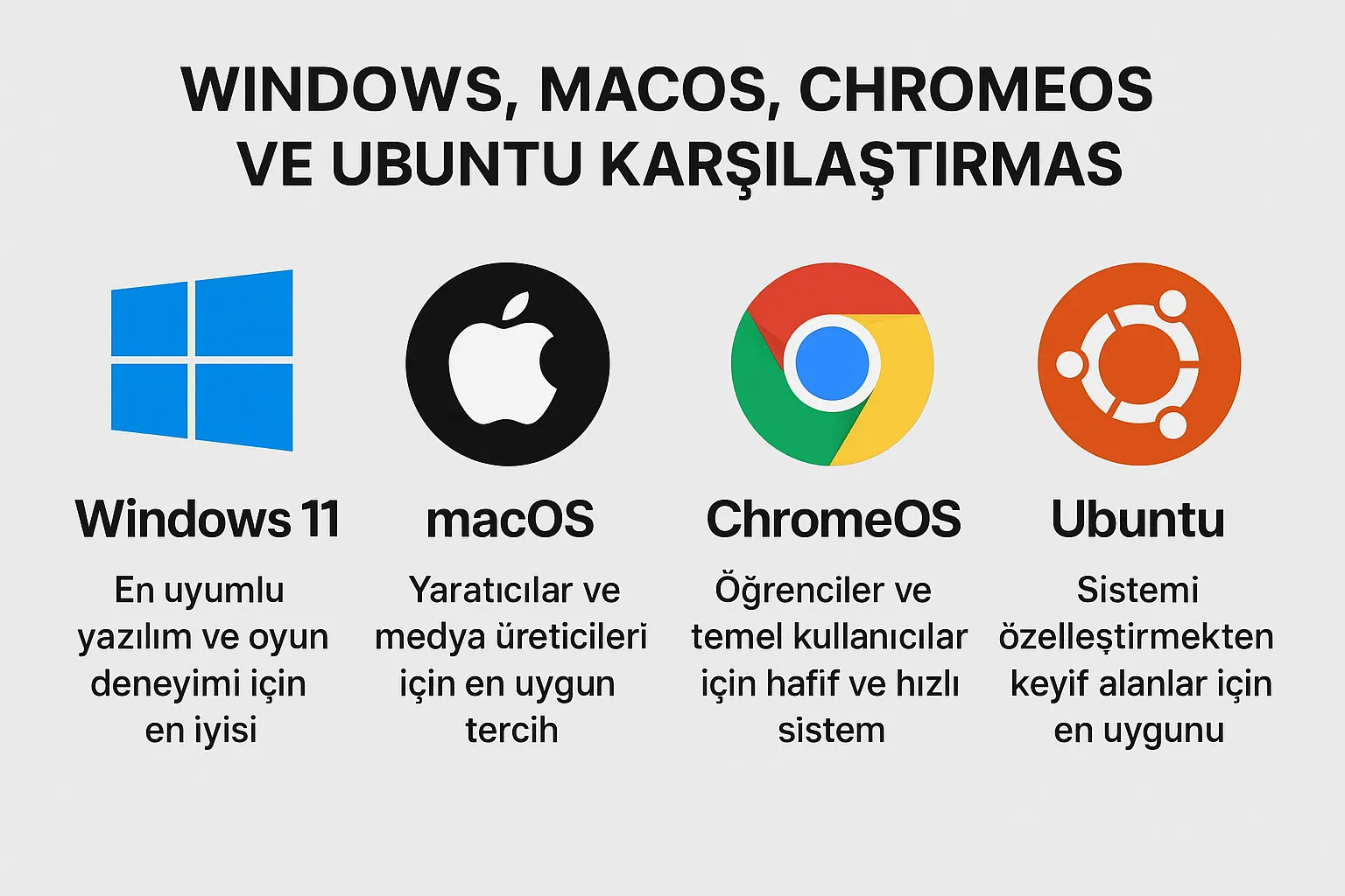 En İyi İşletim Sistemi Hangisi? Windows, macOS, ChromeOS ve Ubuntu Karşılaştırması